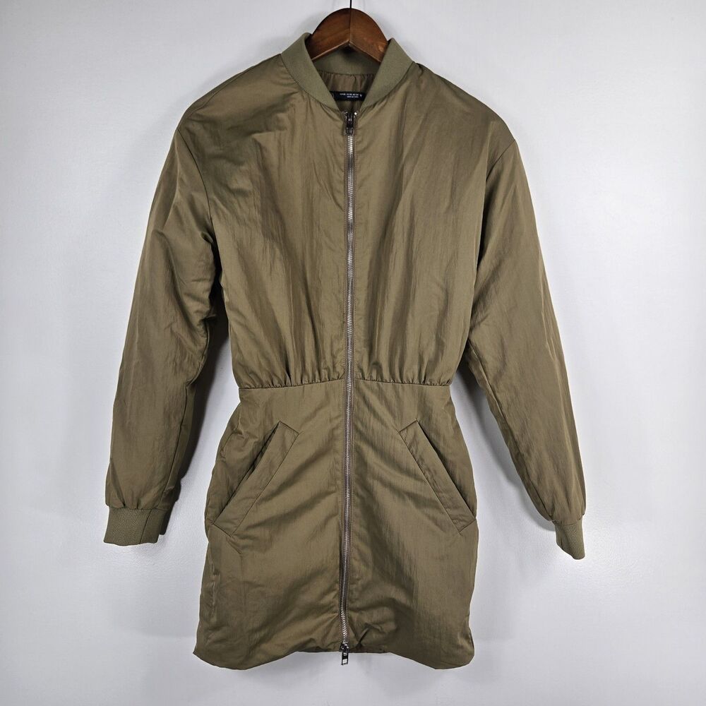 Zara Women's Size XS Green Full Zip Bomber Jacket Mini Dress